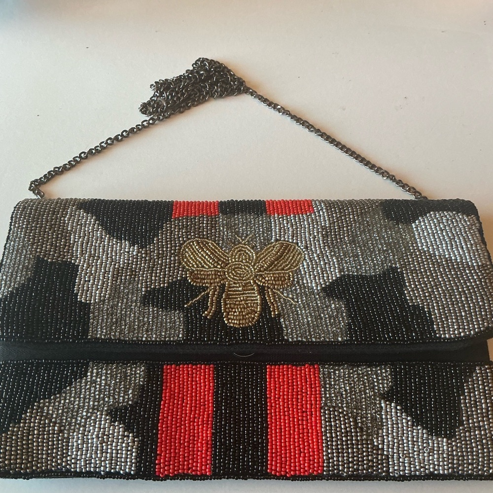 Elegant Beaded Clutch with Chain Strap